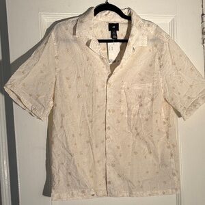 H&M Men's Beige Floral Short Sleeve Shirt